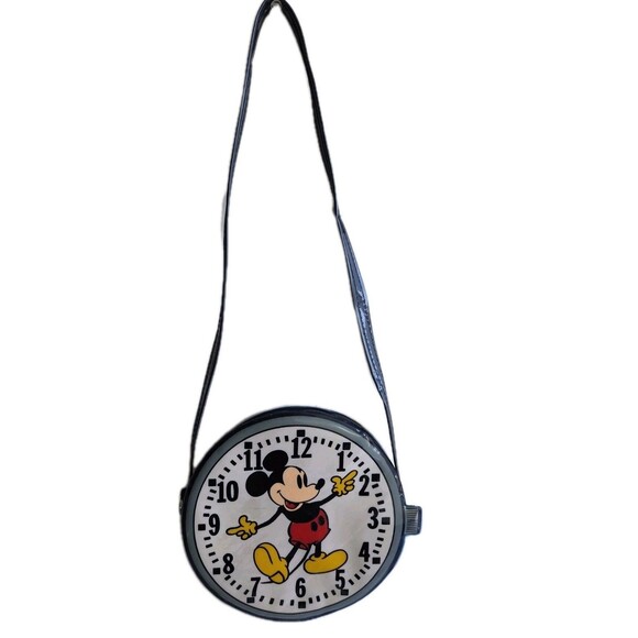 VINTAGE Walt Disney MIickey Mouse Small VINYL PURSE Round Watch Face HONG KONG - Picture 3 of 5